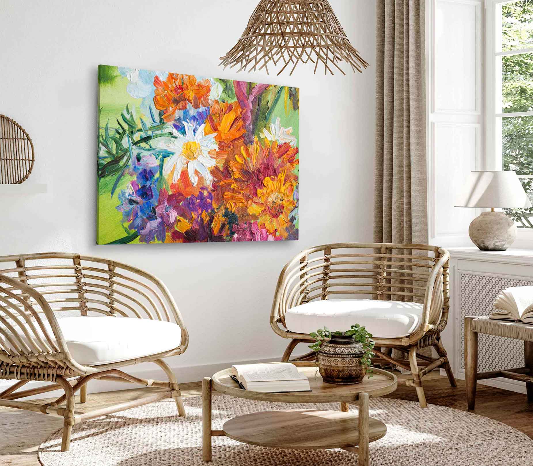 Bella Home Colorful Summer Flowers Oil Painting Print Canvas Ready to hang