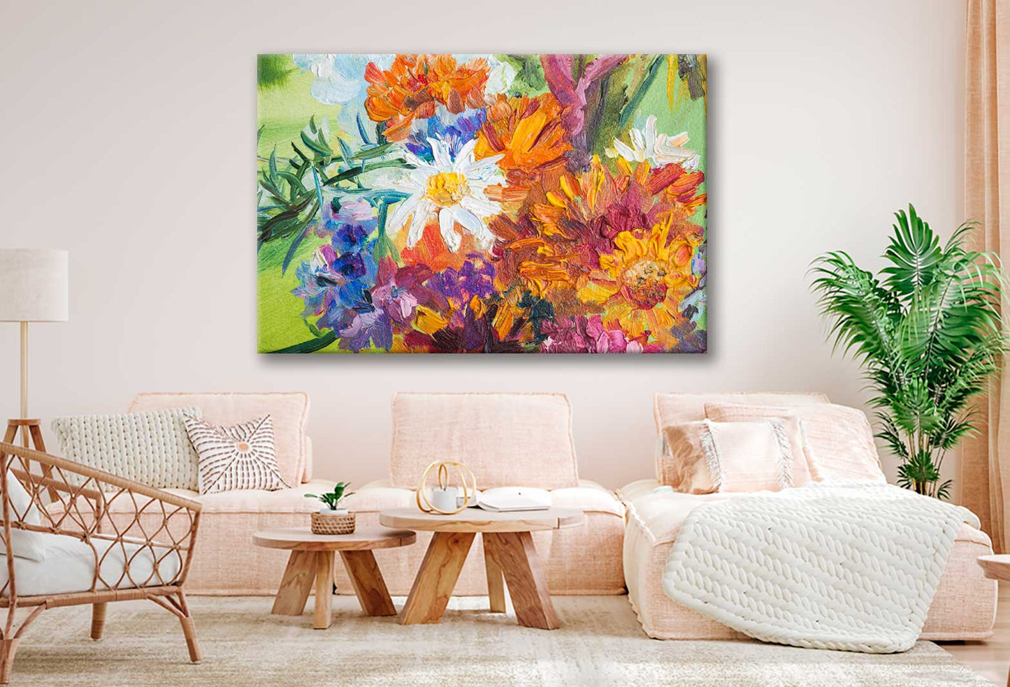 Bella Home Colorful Summer Flowers Oil Painting Print Canvas Ready to hang