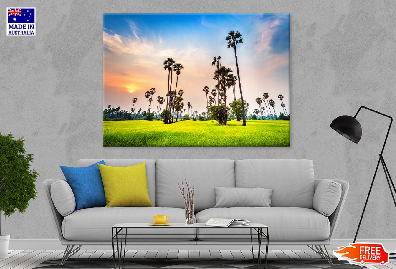 Palm Trees on Rice Field View Photograph Print 100% Australian Made