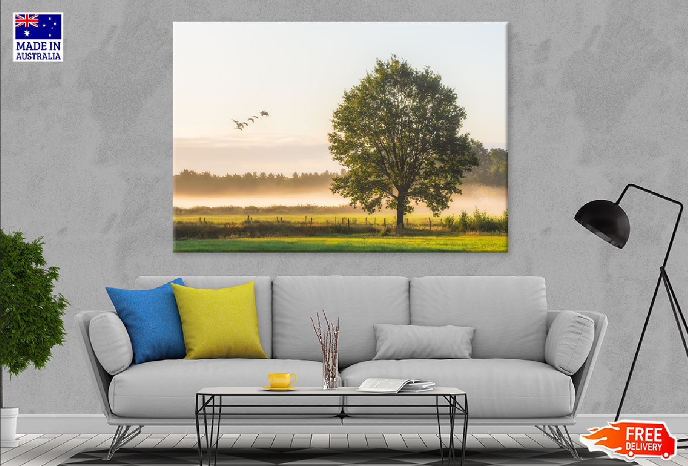 Big Tree on Green Grass Field View Photograph Print 100% Australian Made