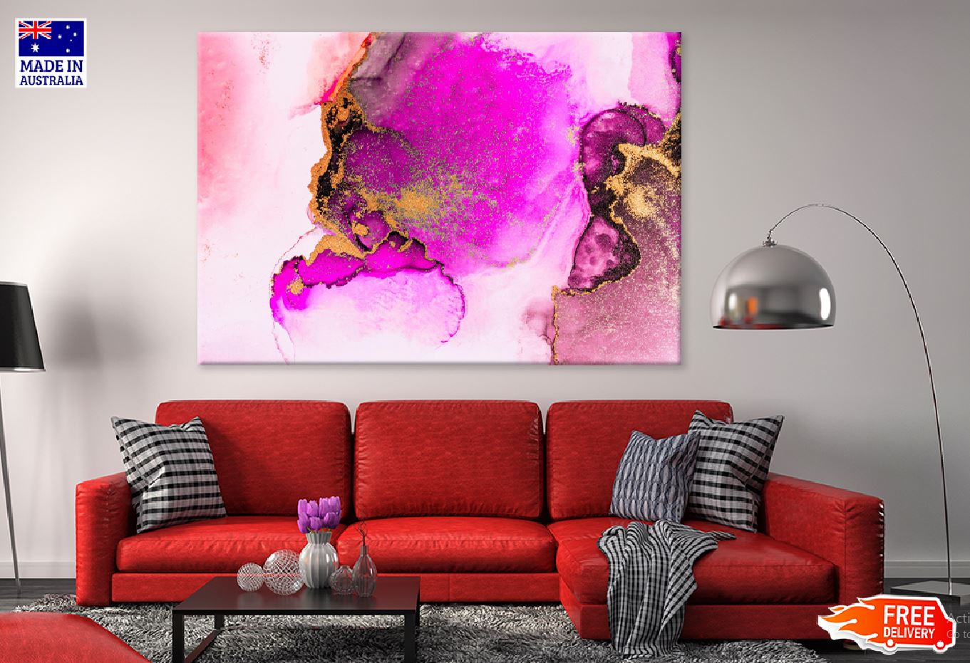 Pink & Gold Liquid Abstract Design Print 100% Australian Made