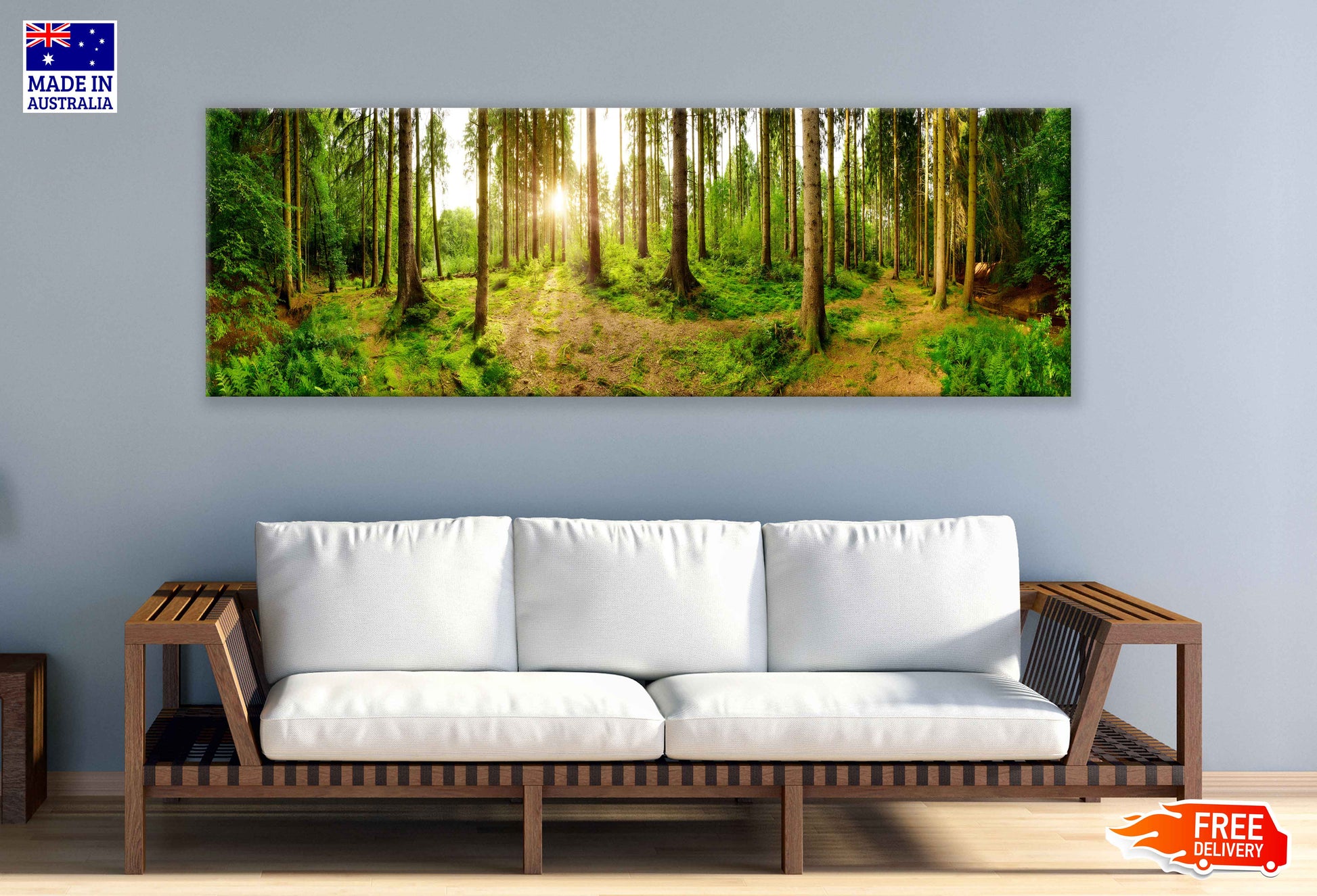 Panoramic Canvas Forest Tree Pathway View Photograph High Quality 100% Australian Made Wall Canvas Print Ready to Hang