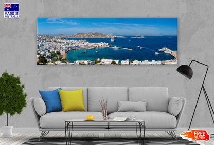 Panoramic Canvas Cyclades Island Sea View Photograph High Quality 100% Australian Made Wall Canvas Print Ready to Hang