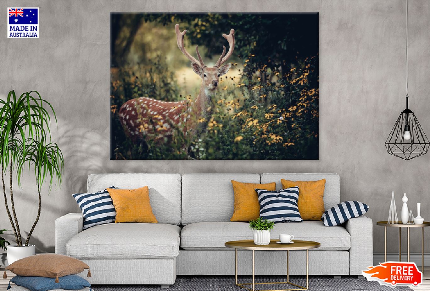 Whitetail Deer on Flower Field Photograph Print 100% Australian Made