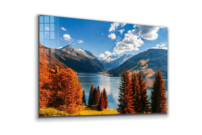 Mountains Lake Blue Sky Print Tempered Glass Wall Art 100% Made in Australia Ready to Hang