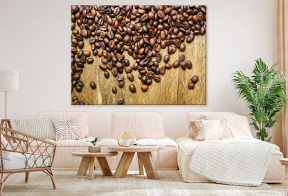 Coffee Beans on Wooden Background View Print 100% Australian Made