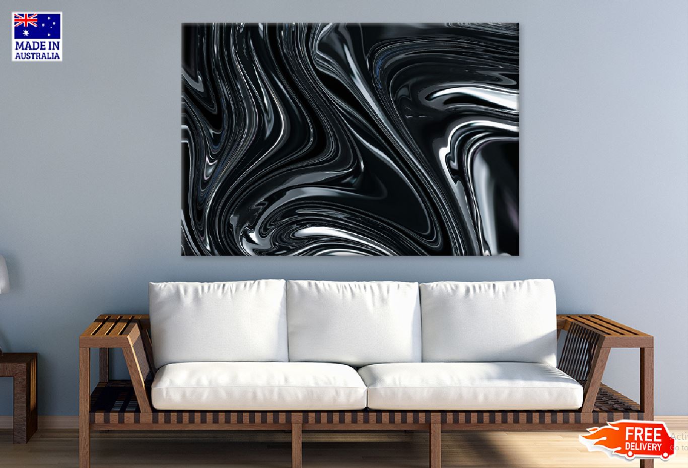 Black Silver Fluid Abstract Design Print 100% Australian Made