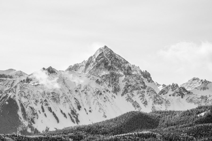 Snow Mountains Cloudy Sky B&W Photograph Print 100% Australian Made