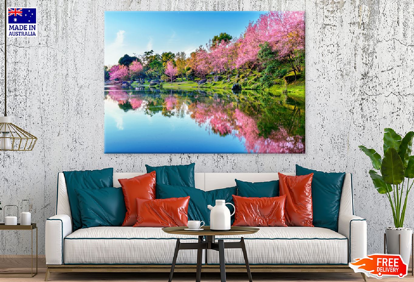 Cherry Blossoms Trees Near Lake Photograph Print 100% Australian Made