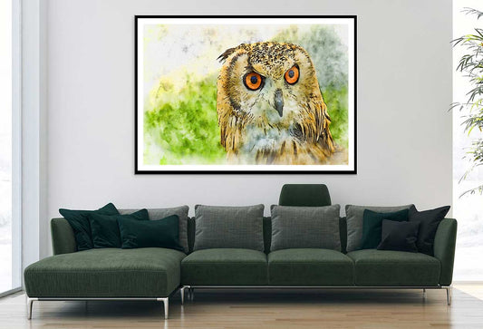 Orange Eye Owl Watercolor Painting Home Decor Premium Quality Poster Print Choose Your Sizes