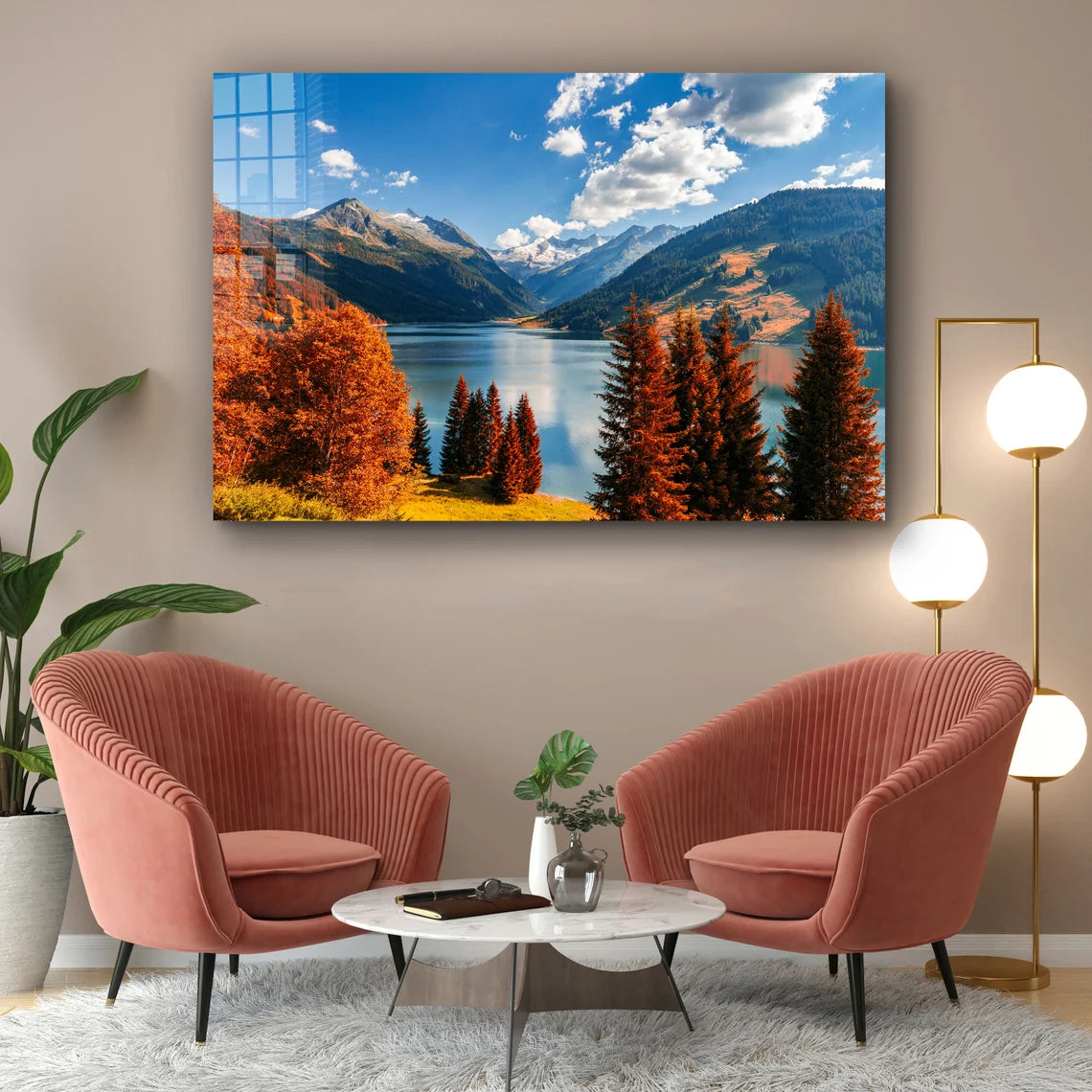 Mountains Lake Blue Sky Print Tempered Glass Wall Art 100% Made in Australia Ready to Hang