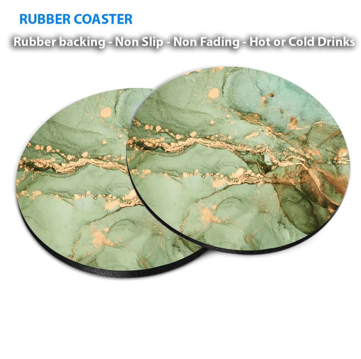 Purple Green Yellow Marble Abstarct Coasters Wood & Rubber - Set of 6 Coasters