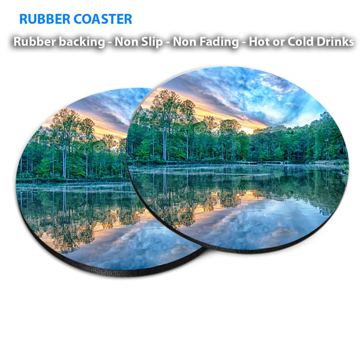 Mounatins Autumn Forest Lake Scenery Coasters Wood & Rubber - Set of 6 Coasters