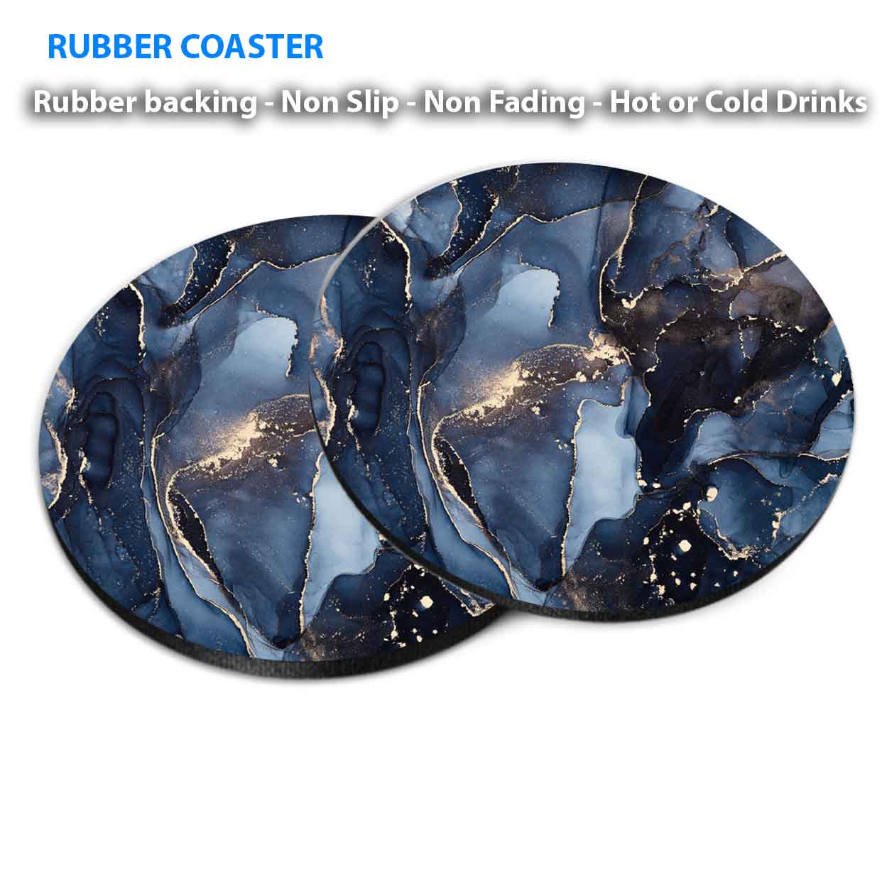 Black Gold & Blue Splash Abstarct Coasters Wood & Rubber - Set of 6 Coasters