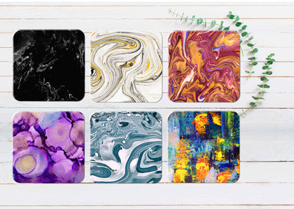 Black White Blue Purple Red Abstract Coasters Wood & Rubber - Set of 6 Coasters