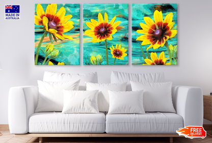 3 Set of Sunflower Art High Quality print 100% Australian made wall Canvas ready to hang