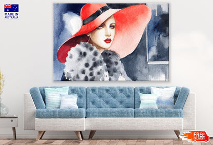 Elegant Lady with Hat Watercolor Painting Print 100% Australian Made