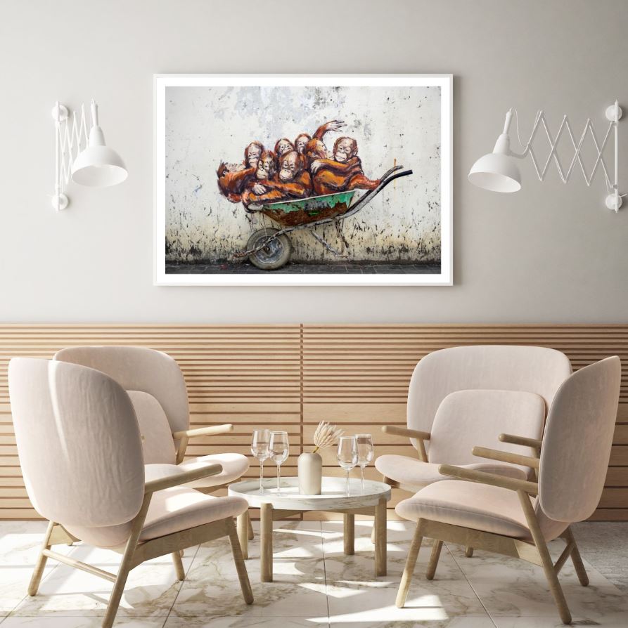Monkeys on a Wheelbarrow Wall Painting Home Decor Premium Quality Poster Print Choose Your Sizes