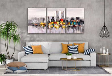3 Set of Colorful City Abstract Oil Painting High Quality Print 100% Australian Made Wall Canvas Ready to Hang