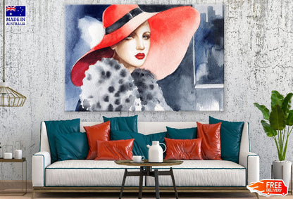 Elegant Lady with Hat Watercolor Painting Print 100% Australian Made