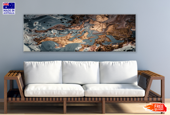 Panoramic Canvas Gold Blue Abstract Design High Quality 100% Australian made wall Canvas Print ready to hang