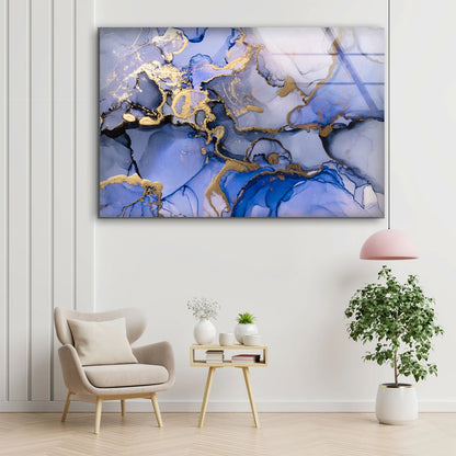 Blue & Gold Abstract Design Acrylic Glass Print Tempered Glass Wall Art 100% Made in Australia Ready to Hang