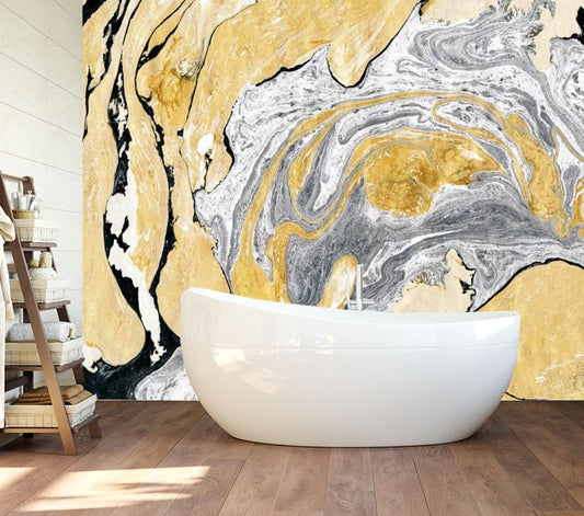 Wallpaper Murals Peel and Stick Removable Black, Gold & Silver Granite Abstract Design High Quality