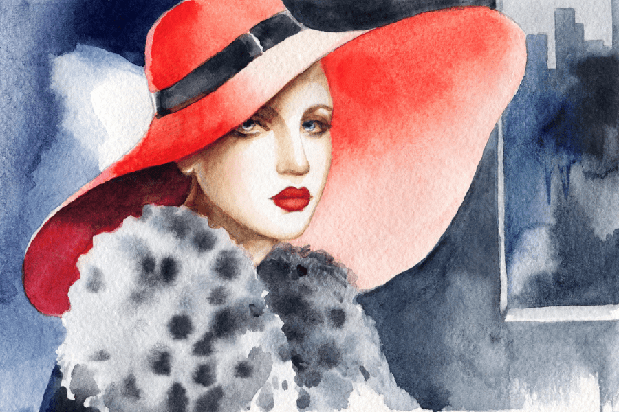 Elegant Lady with Hat Watercolor Painting Print 100% Australian Made