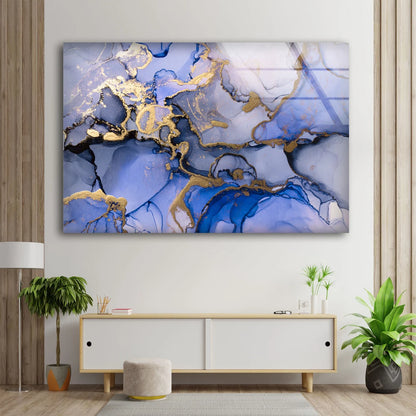 Blue & Gold Abstract Design Acrylic Glass Print Tempered Glass Wall Art 100% Made in Australia Ready to Hang