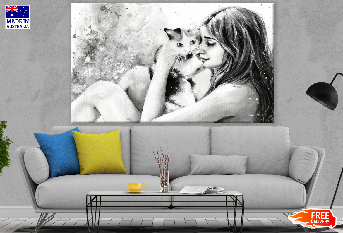 Girl & Cat Drawing Print 100% Australian Made