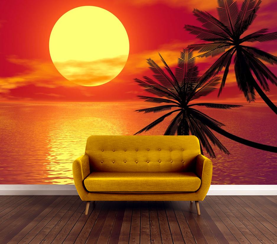 Wallpaper Murals Peel and Stick Removable Stunning Sunset at Beach Photograph High Quality