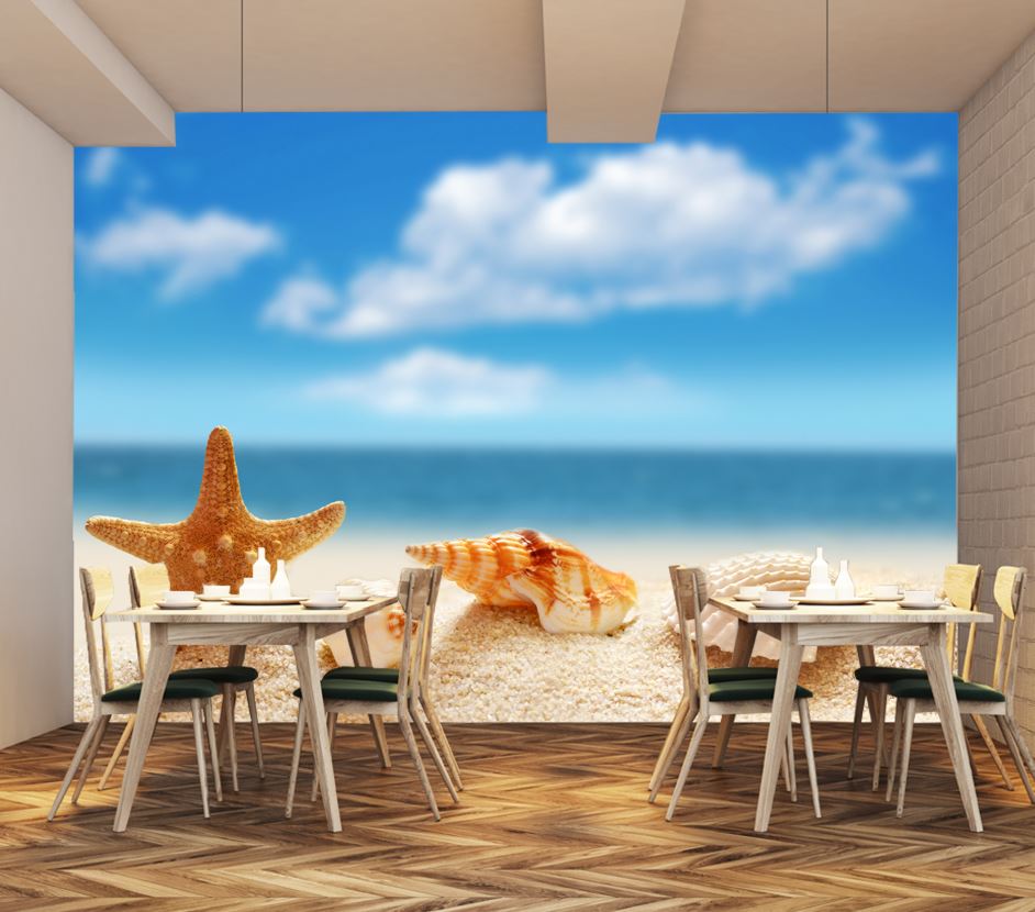 Wallpaper Murals Peel and Stick Removable Sea Shells in Beach High Quality