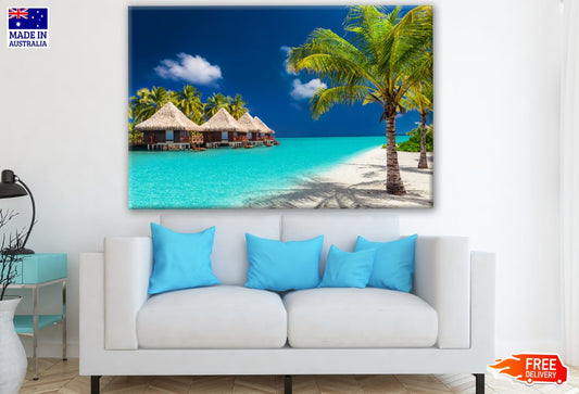 Stunning Beach with Resort On Wooden Pier Print 100% Australian Made
