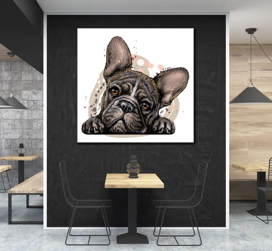 Square Canvas Cute Dog Portrait Painting High Quality Print 100% Australian Made