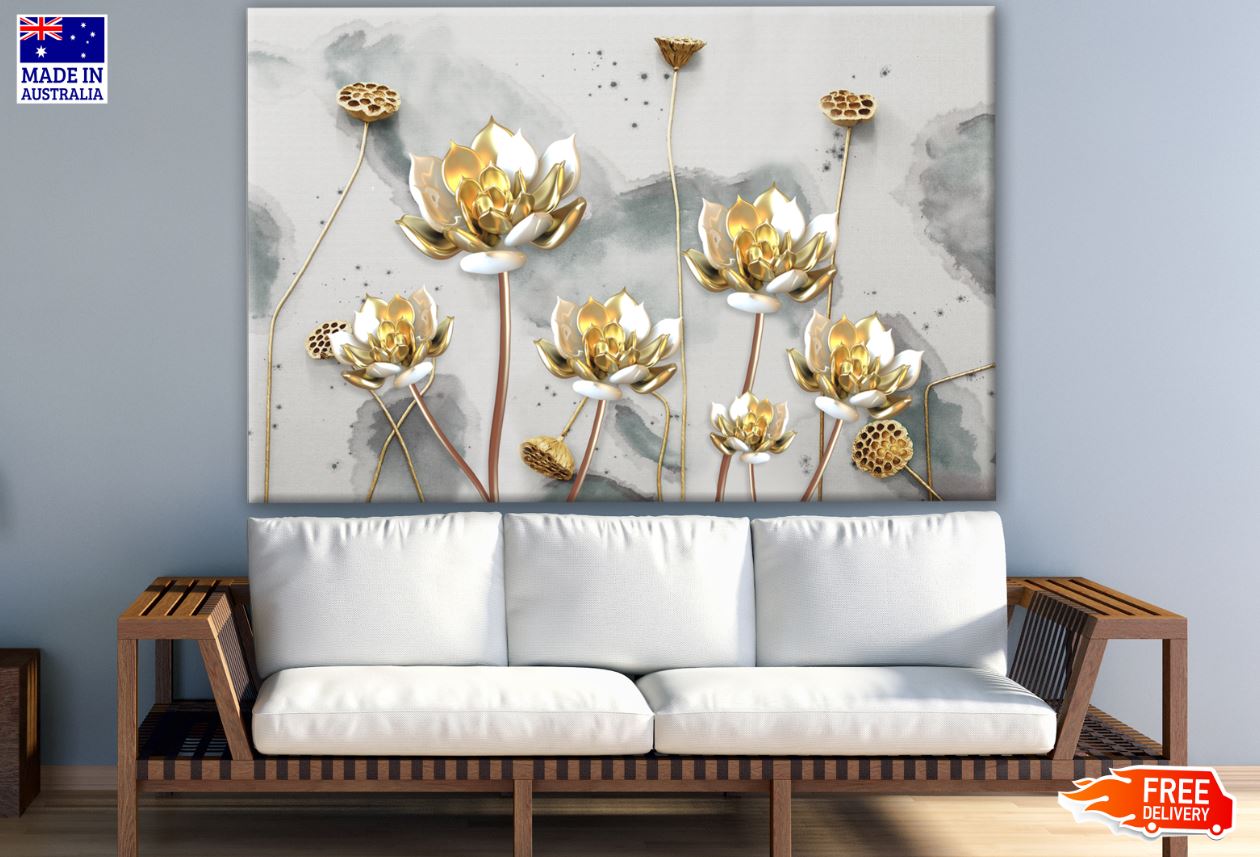 Gold & White 3D Floral Design Print 100% Australian Made