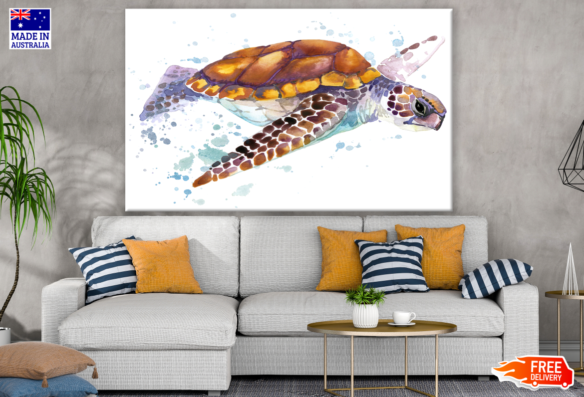 Sea Turtle Swimming Painting Print 100% Australian Made