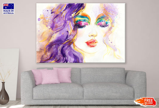 Fantasy Makeup Young Woman Abstract Watercolor Painting Print 100% Australian Made