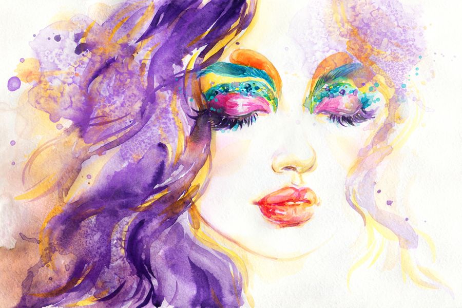 Fantasy Makeup Young Woman Abstract Watercolor Painting Print 100% Australian Made