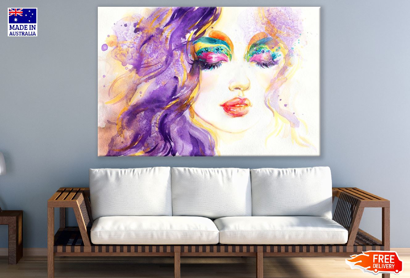 Fantasy Makeup Young Woman Abstract Watercolor Painting Print 100% Australian Made