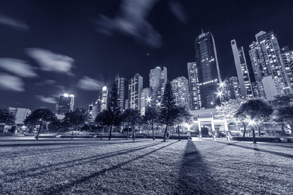 Park in Hong Kong City Night B&W Photograph Print 100% Australian Made