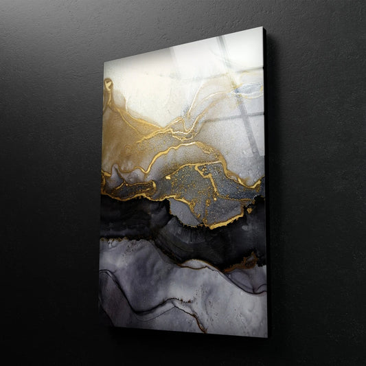 Gold White & Black Abstract Design Acrylic Glass Print Tempered Glass Wall Art 100% Made in Australia Ready to Hang