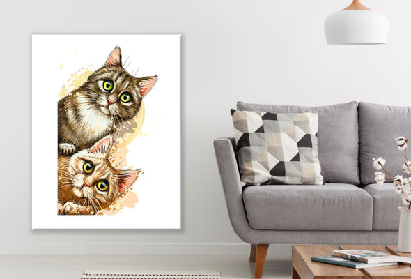 Two Cats Peeping Painting Print 100% Australian Made