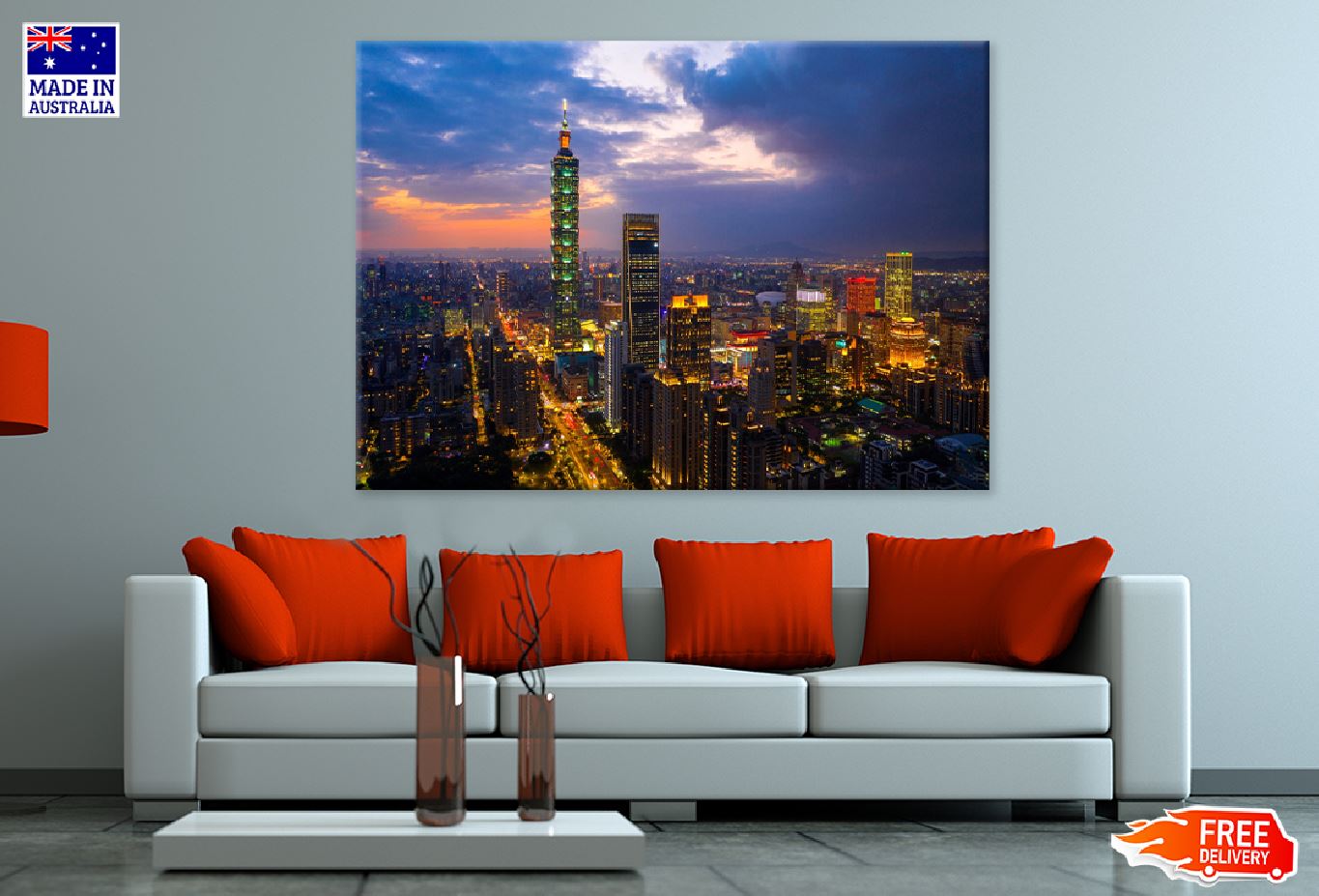 Taiwan City Skyline Sunset View Photograph Print 100% Australian Made