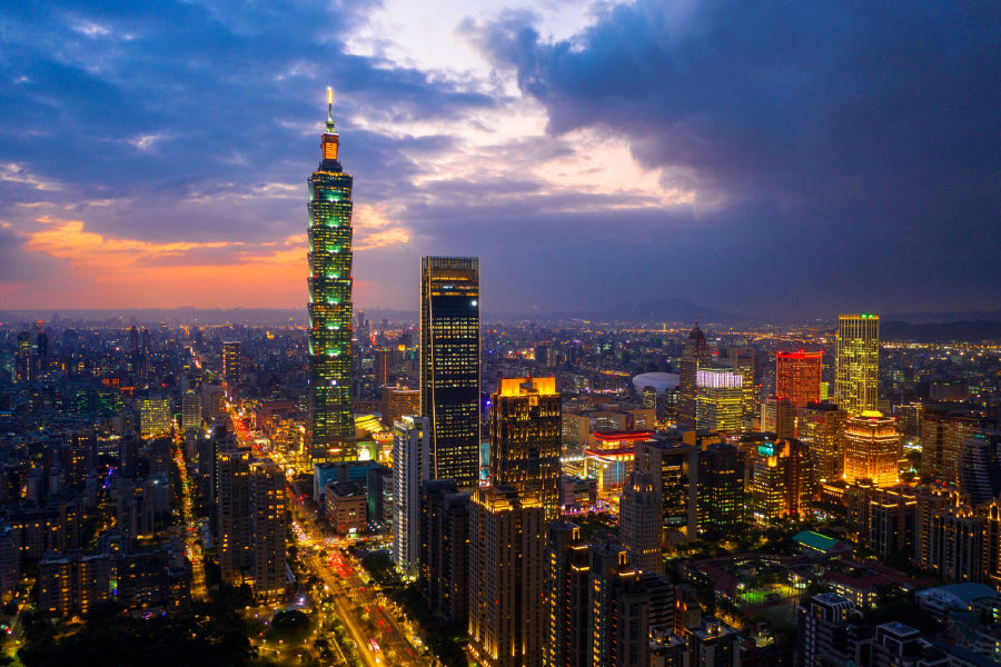 Taiwan City Skyline Sunset View Photograph Print 100% Australian Made