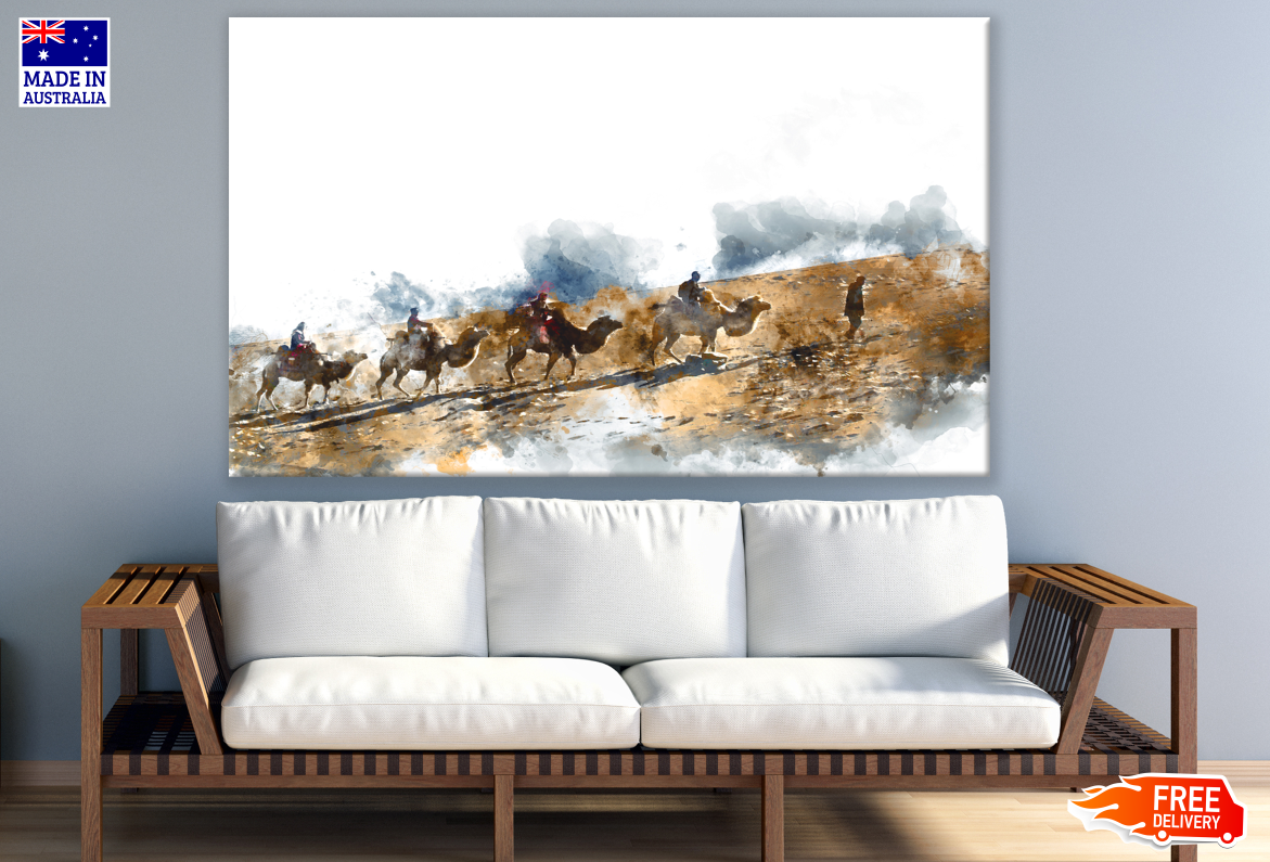 Camels & People Walking Across The Desert Print 100% Australian Made