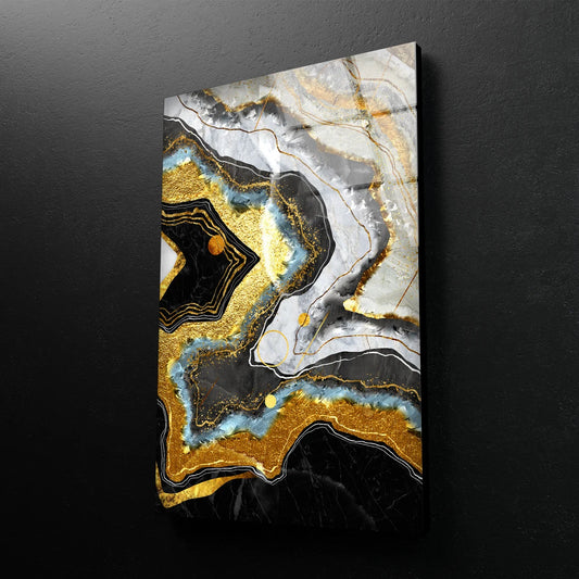 Gold Black Blue White Abstract Design Acrylic Glass Print Tempered Glass Wall Art 100% Made in Australia Ready to Hang