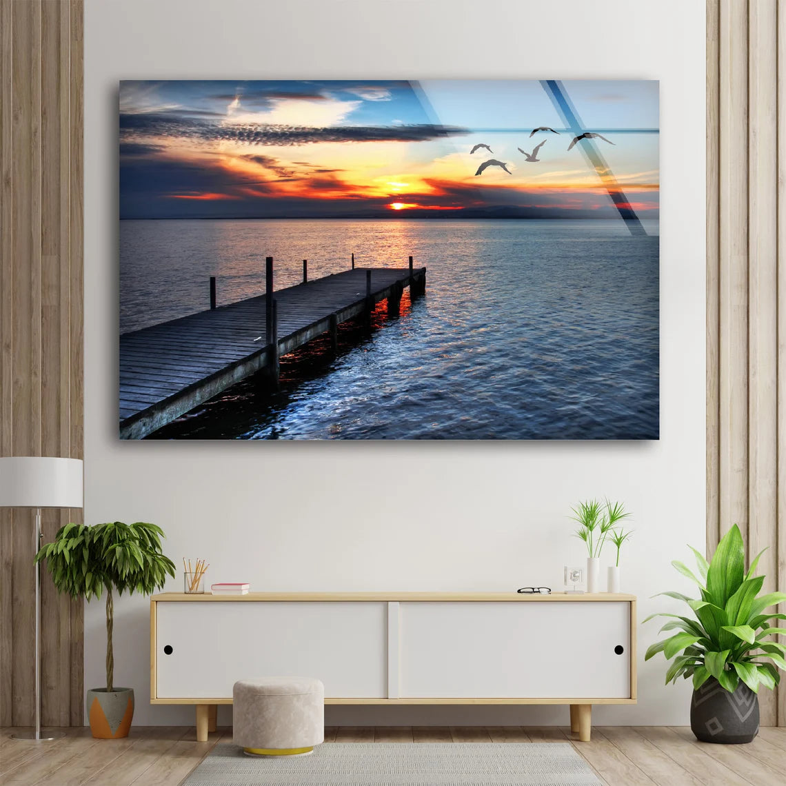 Wooden Pier Over Lake Sunset Scenery Photograph Acrylic Glass Print Tempered Glass Wall Art 100% Made in Australia Ready to Hang