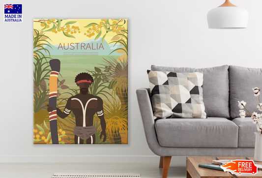 Aboriginal man in Jungle Vector Cartoon Art Print 100% Australian Made