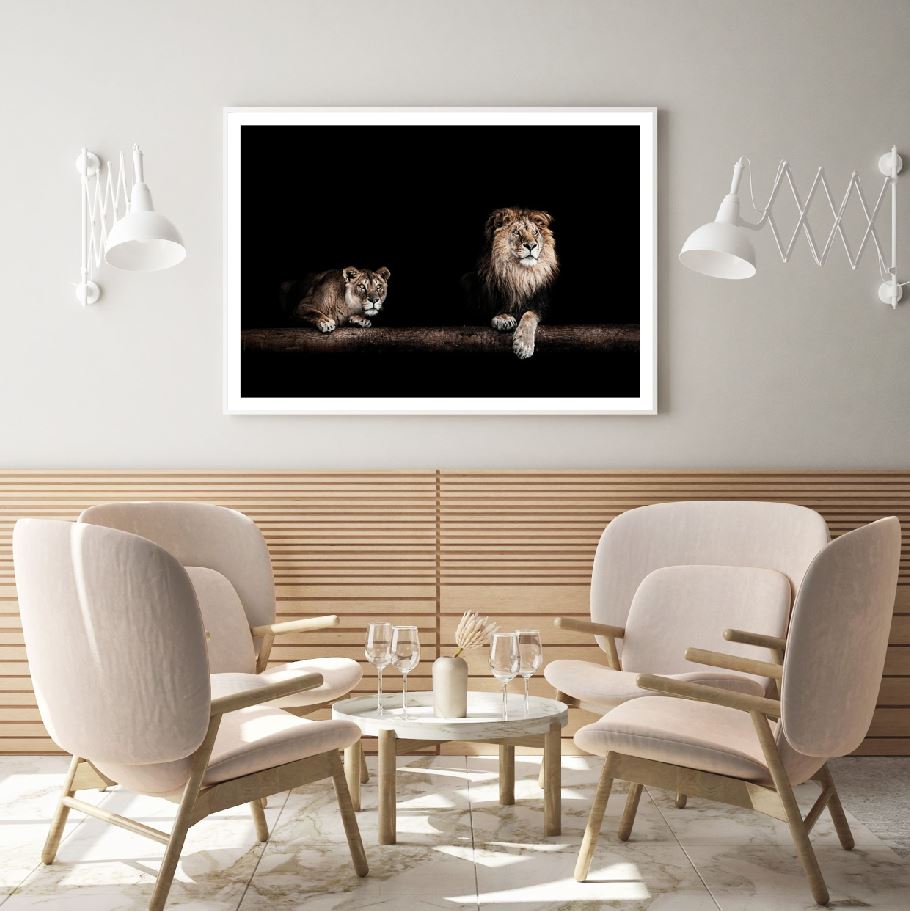 Lion & Lioness in Cave Photograph Home Decor Premium Quality Poster Print Choose Your Sizes