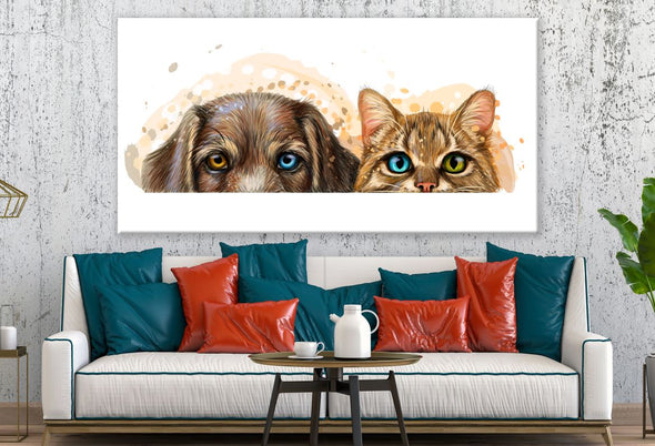 Cat & Dog with Two Color eyes Painting Print 100% Australian Made